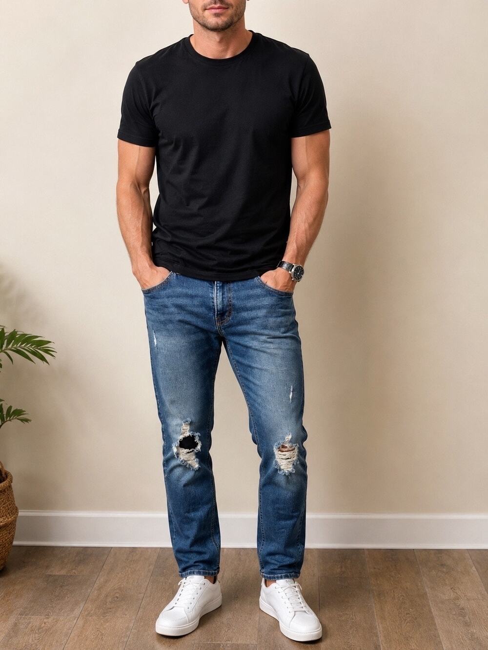 Original Use Men’s Slim Taper Jeans 32x34 Distressed Stretch Denim Medium Wash